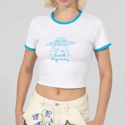 Ripndip Womens|Womens<Blonded Cropped Ringer Tee (White)