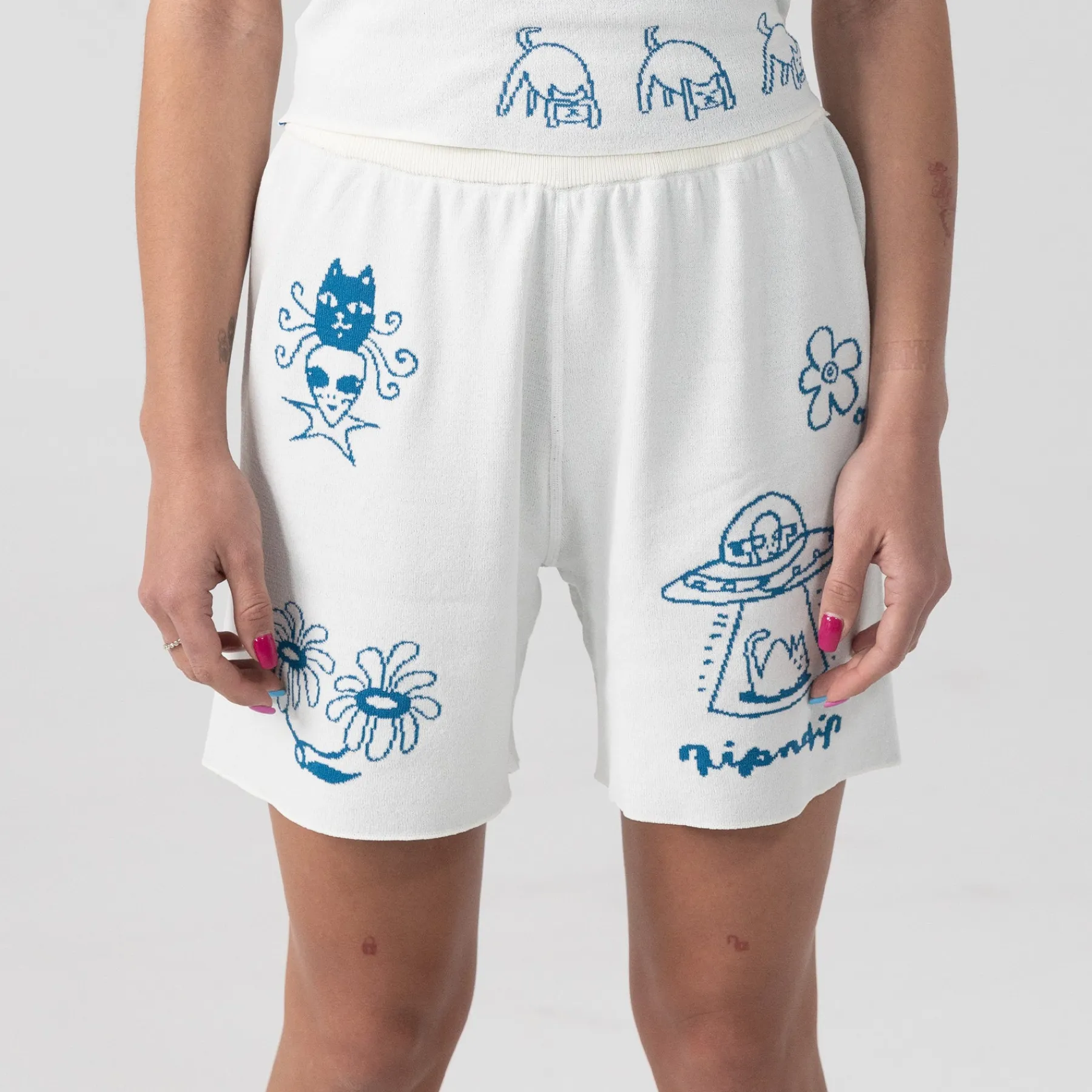 Ripndip Shorts|Womens<Blonded Knit Reversible Womens Shorts (Off White)