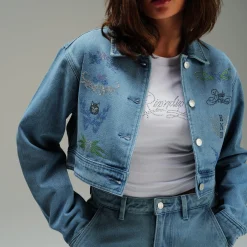 Ripndip Jackets|Womens<Hyaena Cropped Denim Jacket (Medium Wash)