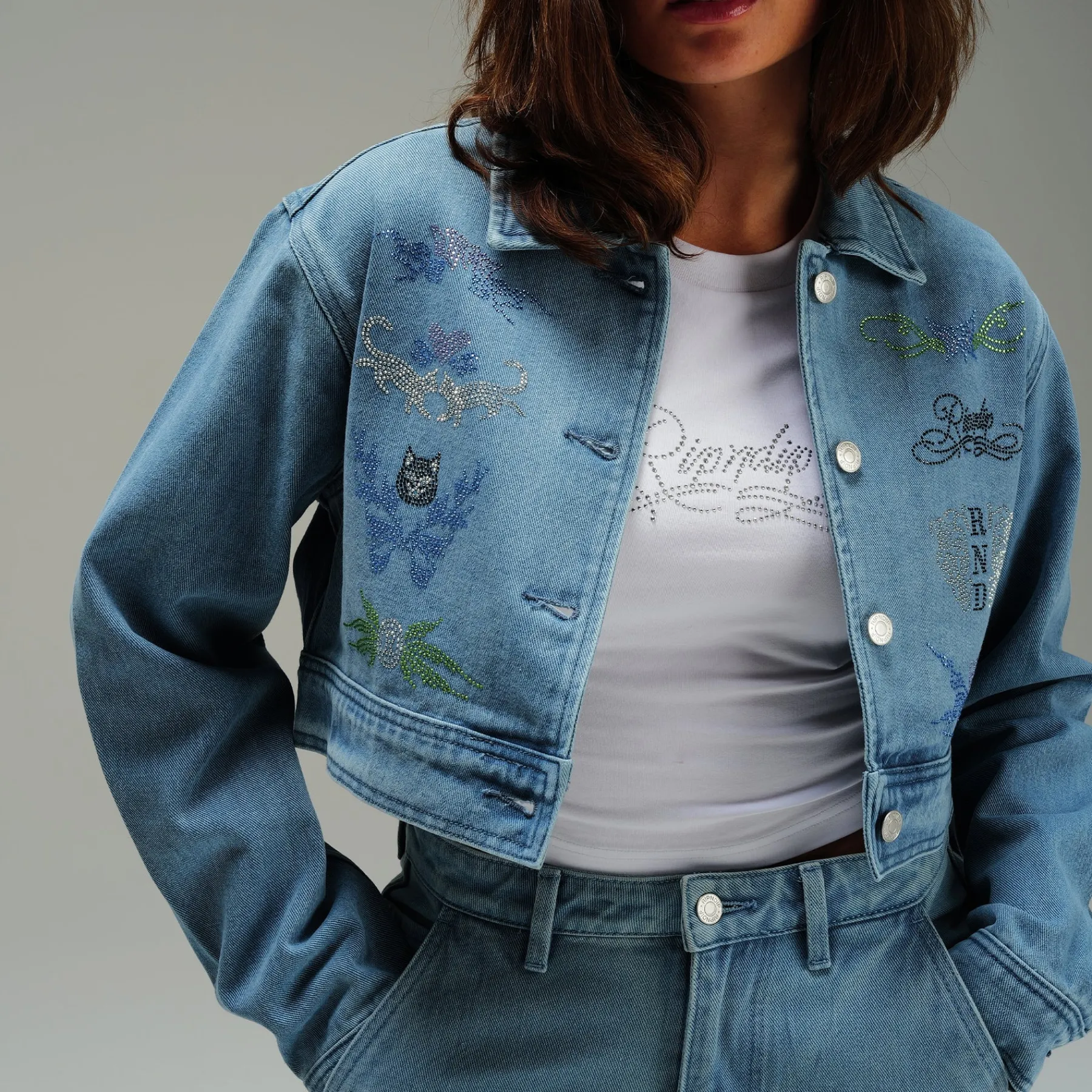 Ripndip Jackets|Womens<Hyaena Cropped Denim Jacket (Medium Wash)