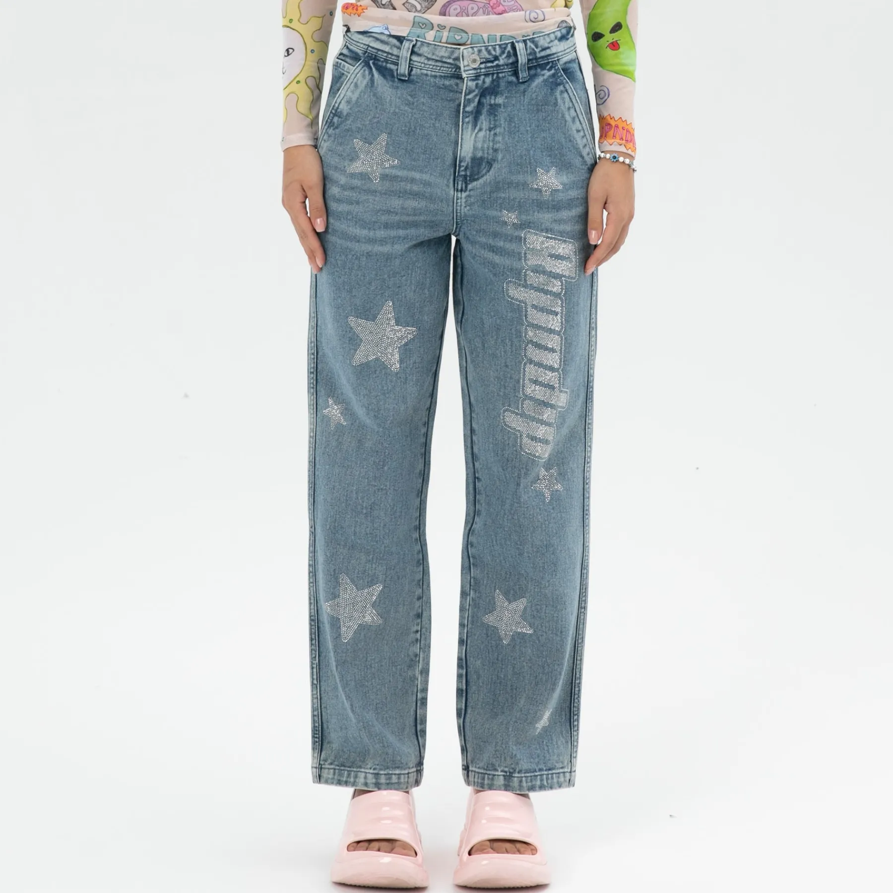 Ripndip Pants|Womens<Kawaii Nerm Womens Wide Leg Pants (Medium Wash)