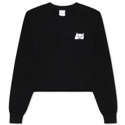 Ripndip Womens|Womens<Lord Nermal Cropped Pocket Tee Long Sleeve (Black)