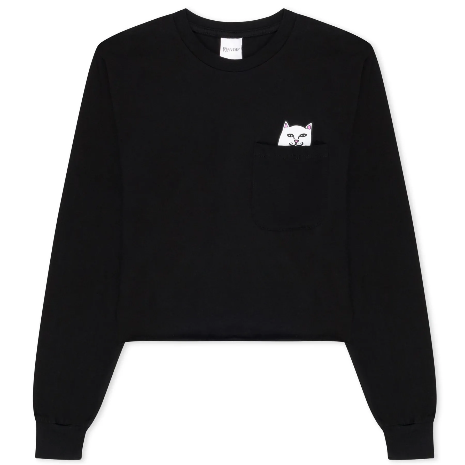 Ripndip Womens|Womens<Lord Nermal Cropped Pocket Tee Long Sleeve (Black)