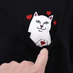 Ripndip Short Sleeve Tees|Lord Nermal Tees<Lord Nermal Loves Pocket Tee (Black)