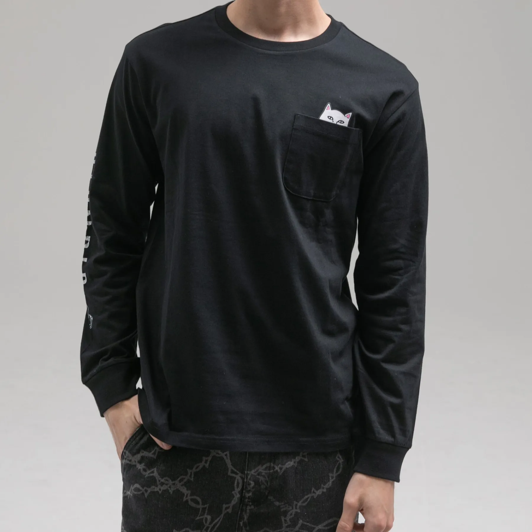 Ripndip Long Sleeve Tees|Lord Nermal Tees<Lord Nermal L/S Pocket Tee (Black)
