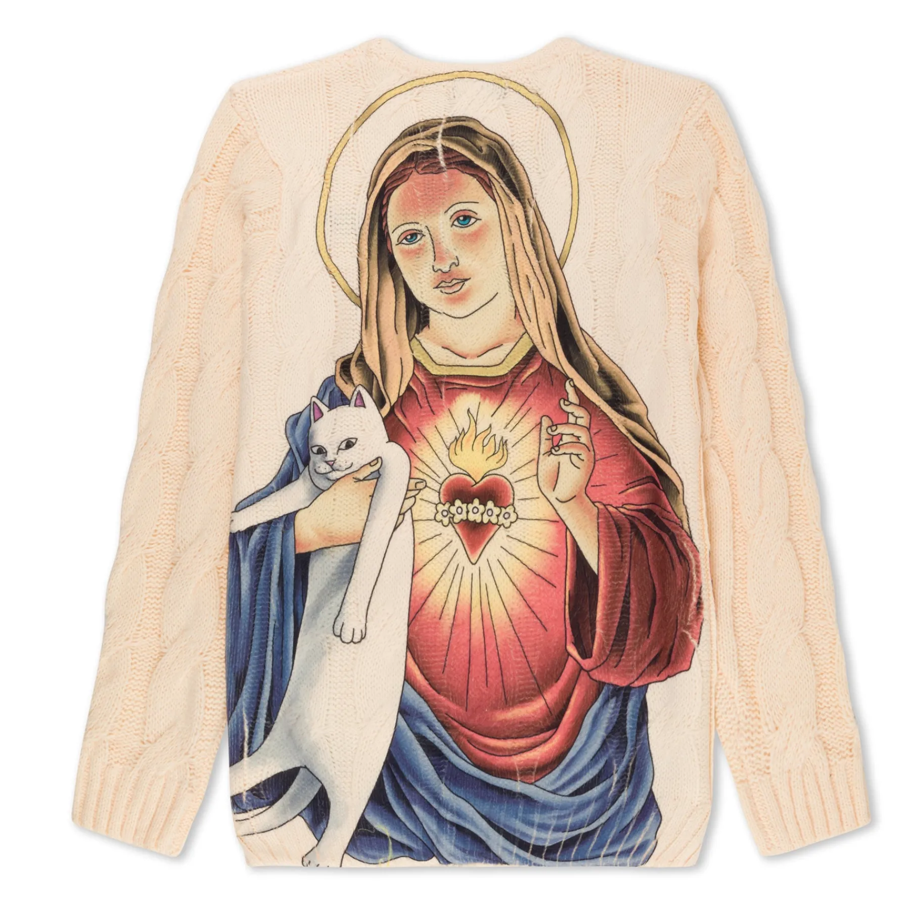 Ripndip Knits / Sweaters<Mother Mary Cable Knit Sweater (Cream)