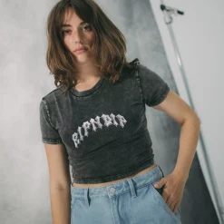 Ripndip Womens|Womens<Mother Nerm Cropped Baby Tee (Black Wash)
