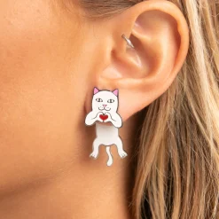 Ripndip Womens|Accessories<Nermal Loves Earring Set (White)
