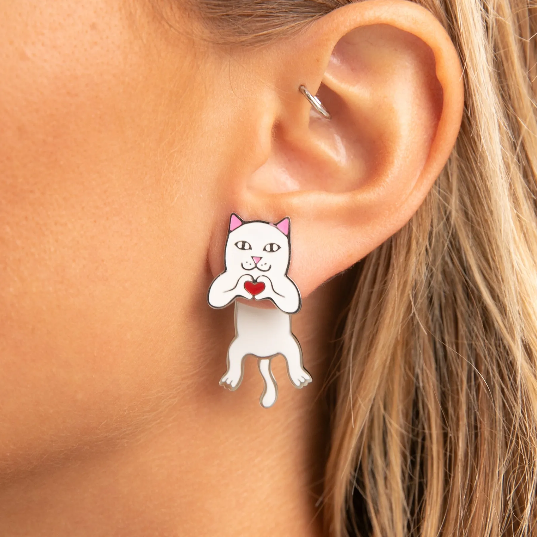 Ripndip Womens|Accessories<Nermal Loves Earring Set (White)