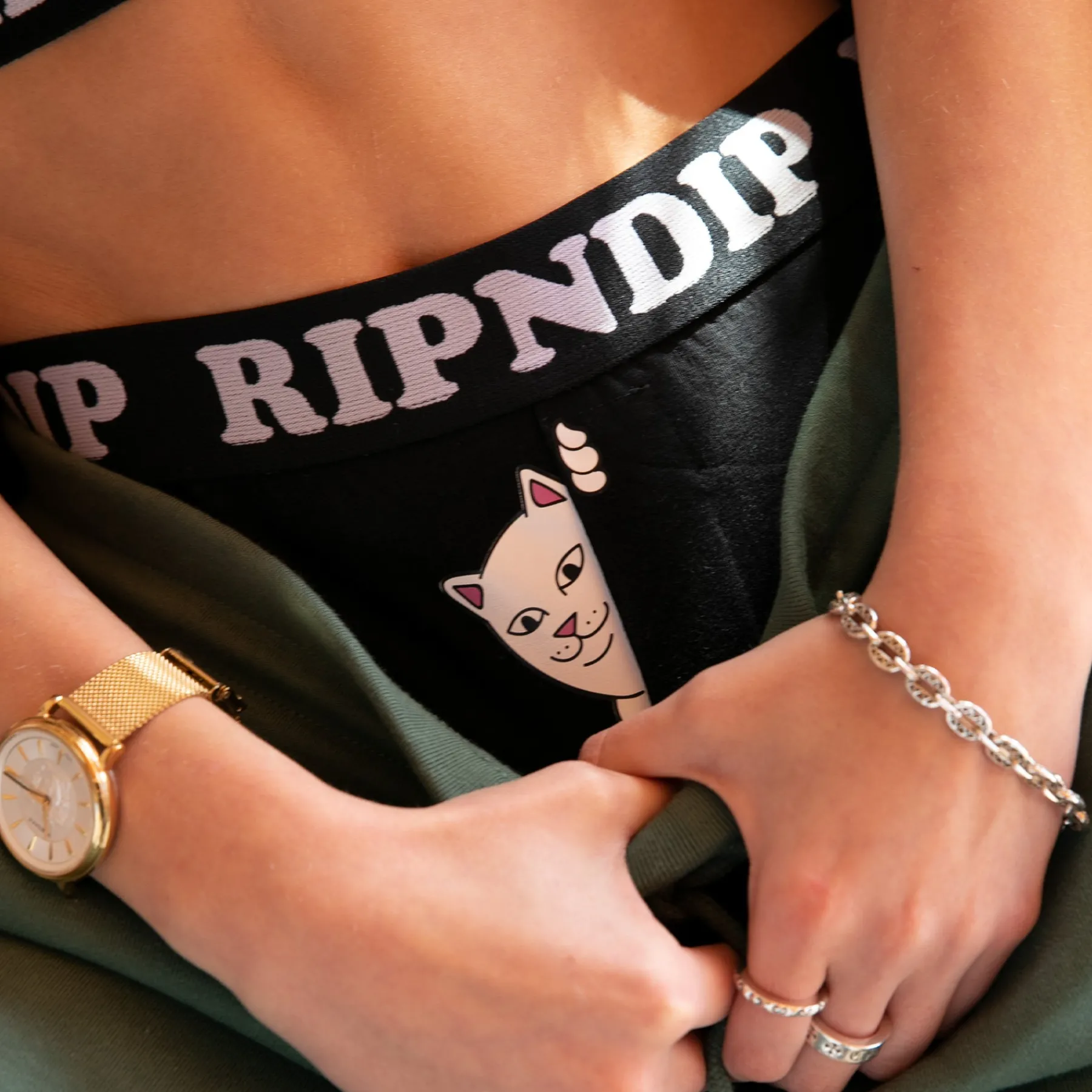 Ripndip Boxers|Womens<Peek A Nermal Boxers (Black)