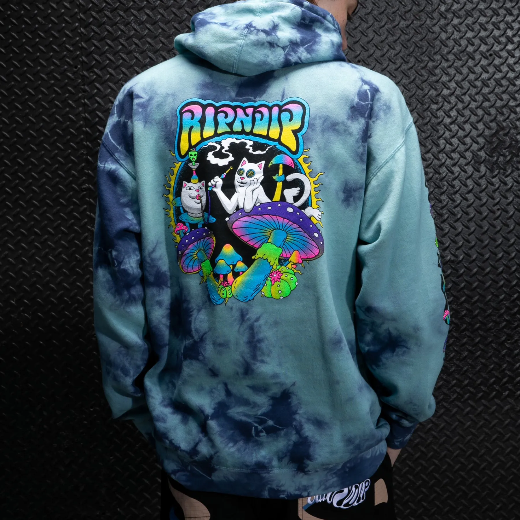 Ripndip Hoodies / Crewnecks<Psychedelic Garden Hoodie (Navy/Aqua Lightning Wash)