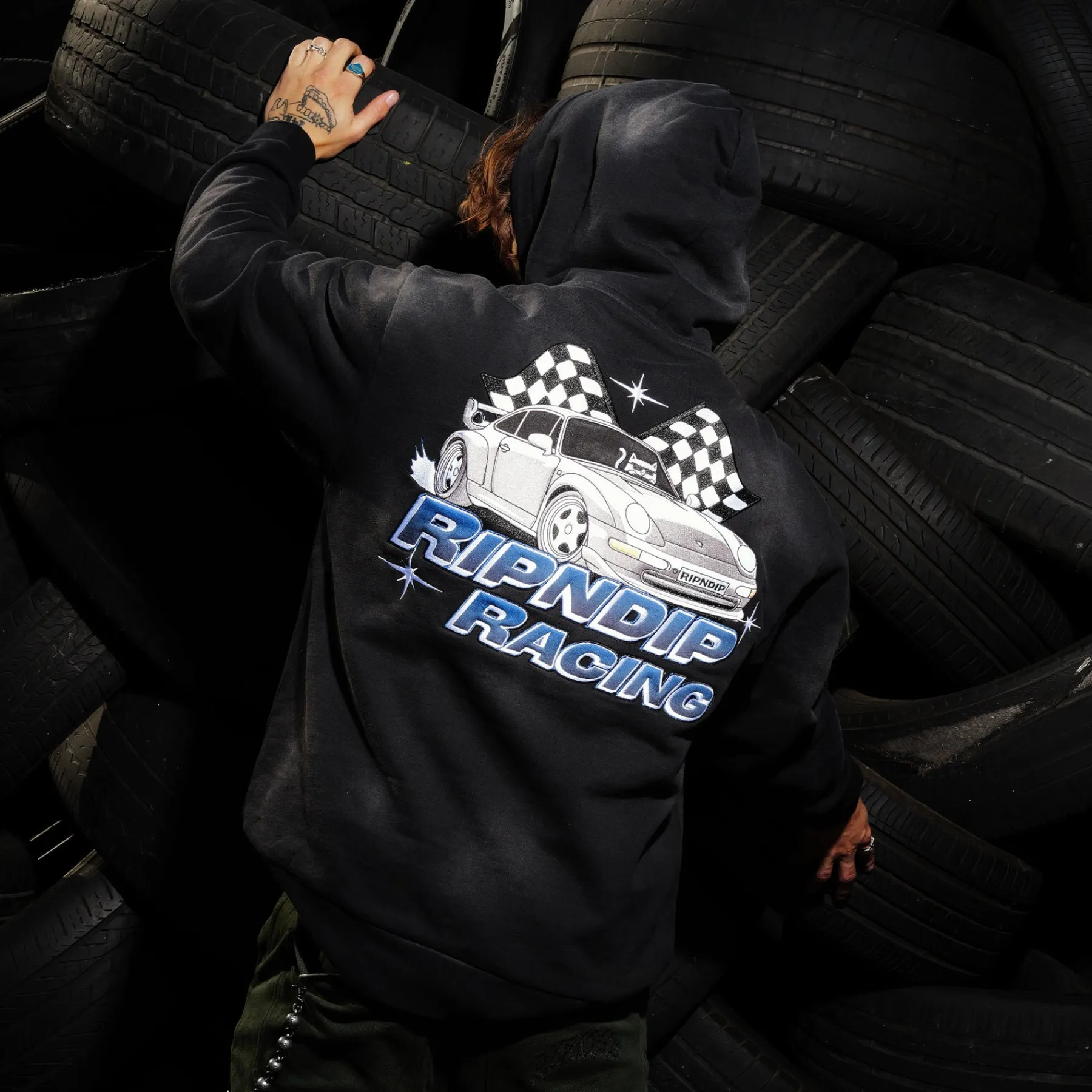 Ripndip Hoodies / Crewnecks<Ripnrace Hoodie (Black Fade Wash)