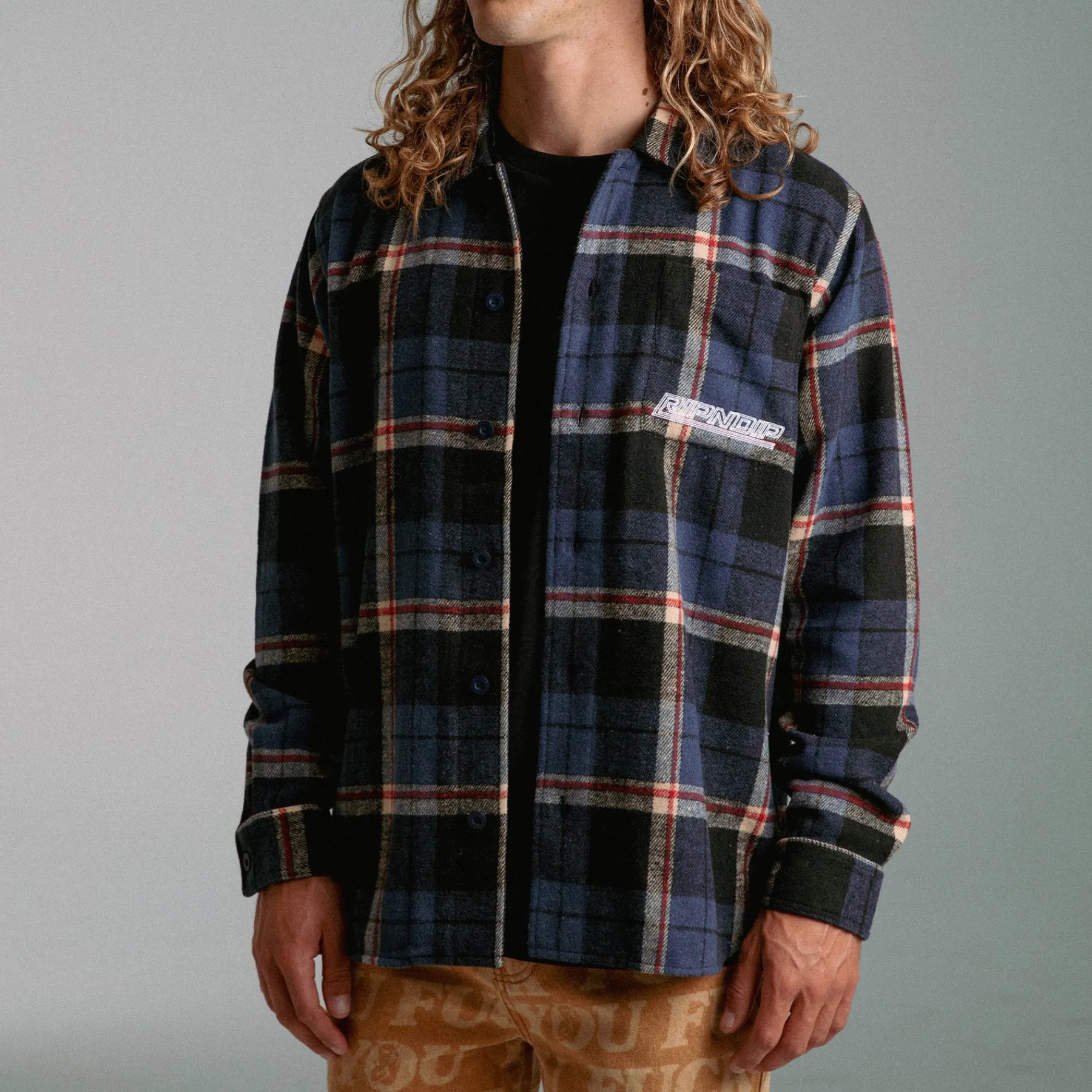 Ripndip Knits / Sweaters|Long Sleeve Tees<Robo Button Up Flannel (Navy)