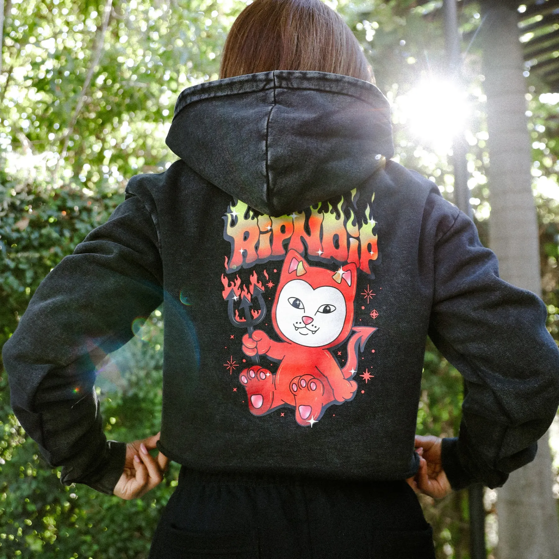 Ripndip Hoodies / Crewnecks|Womens<Scary Cute Cropped Hoodie (Black Wash)