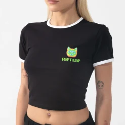 Ripndip Womens|Womens<Thermal Nermal Cropped Ringer Tee (Black)